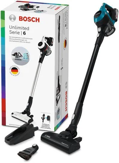 Bosch Unlimited 6 BKS6111P Akku-Stielstaubsauger, hohe Saugkraft, Hygiene-Filter, wechselbarer Akku