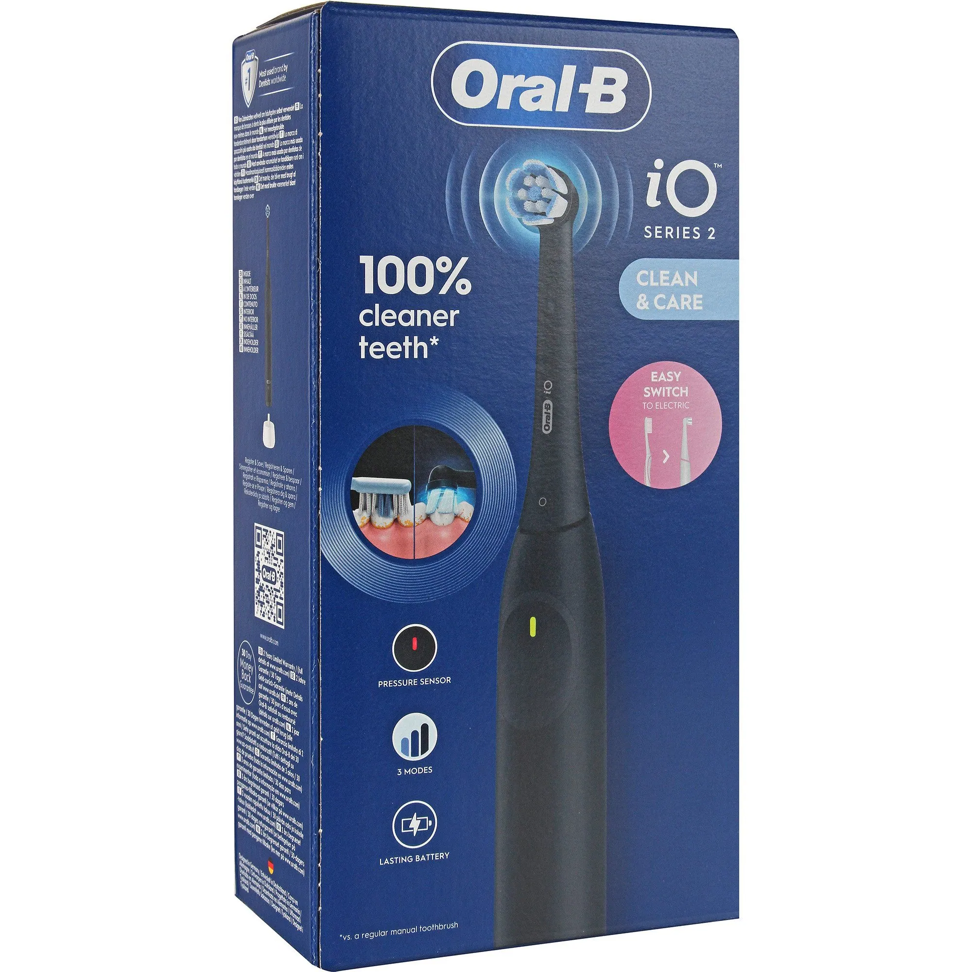 Braun Oral-B iO2 Serie 2 Night Black, effektive Zahnreinigung, sanft zum Zahnfleisch, automatische Andruckkontrolle