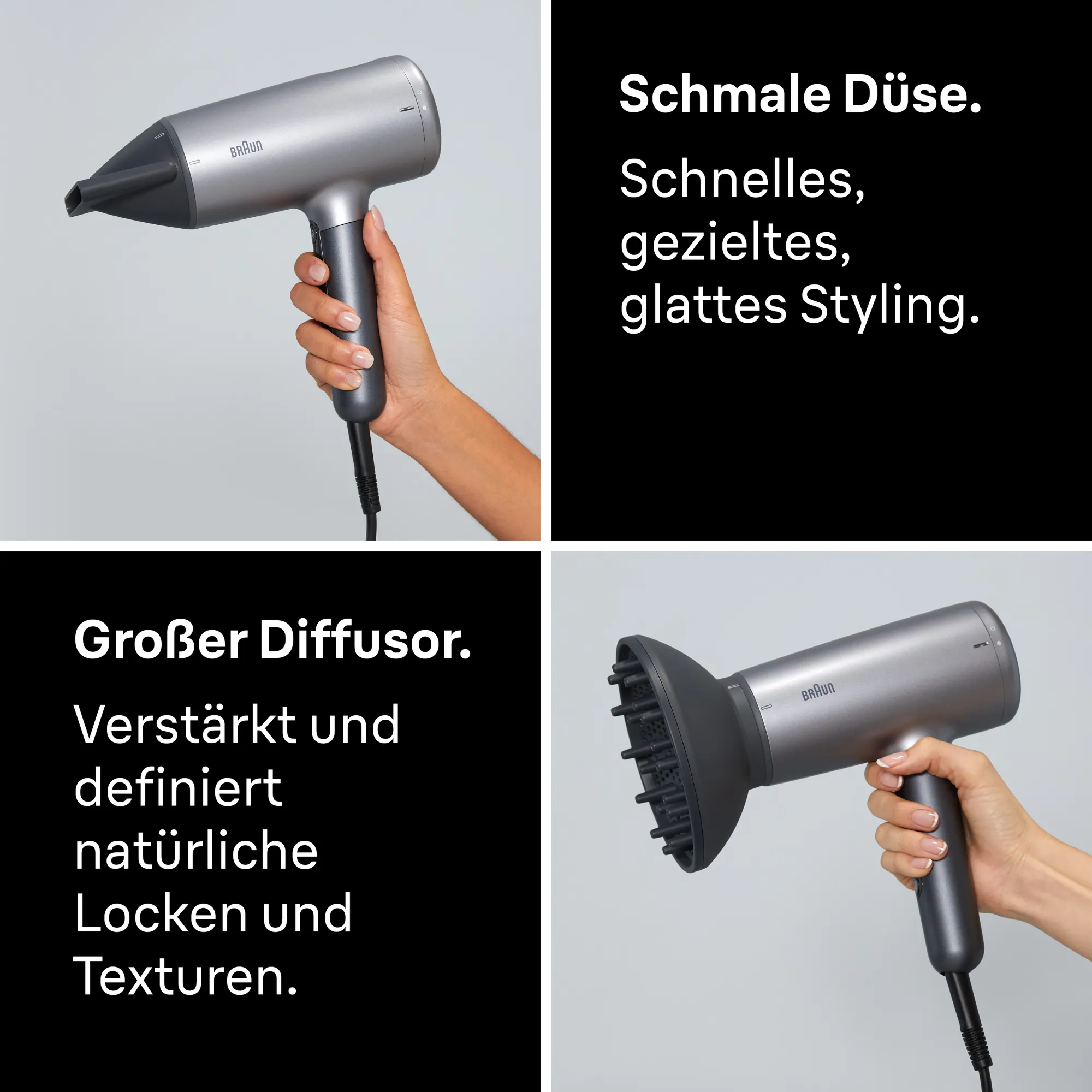 Braun HD4.3 Haartrockner, 2200 W, Ionen-Technologie, NTC-Technologie, 3 Aufsätze 2