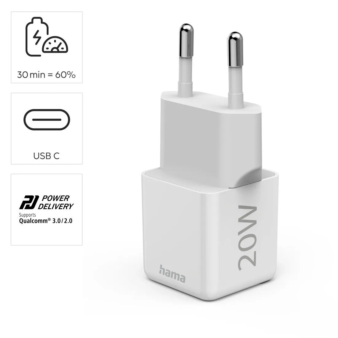 Hama Schnellladegerät, kompaktes Design, 20 W Leistung, automatische Geräteerkennung 4
