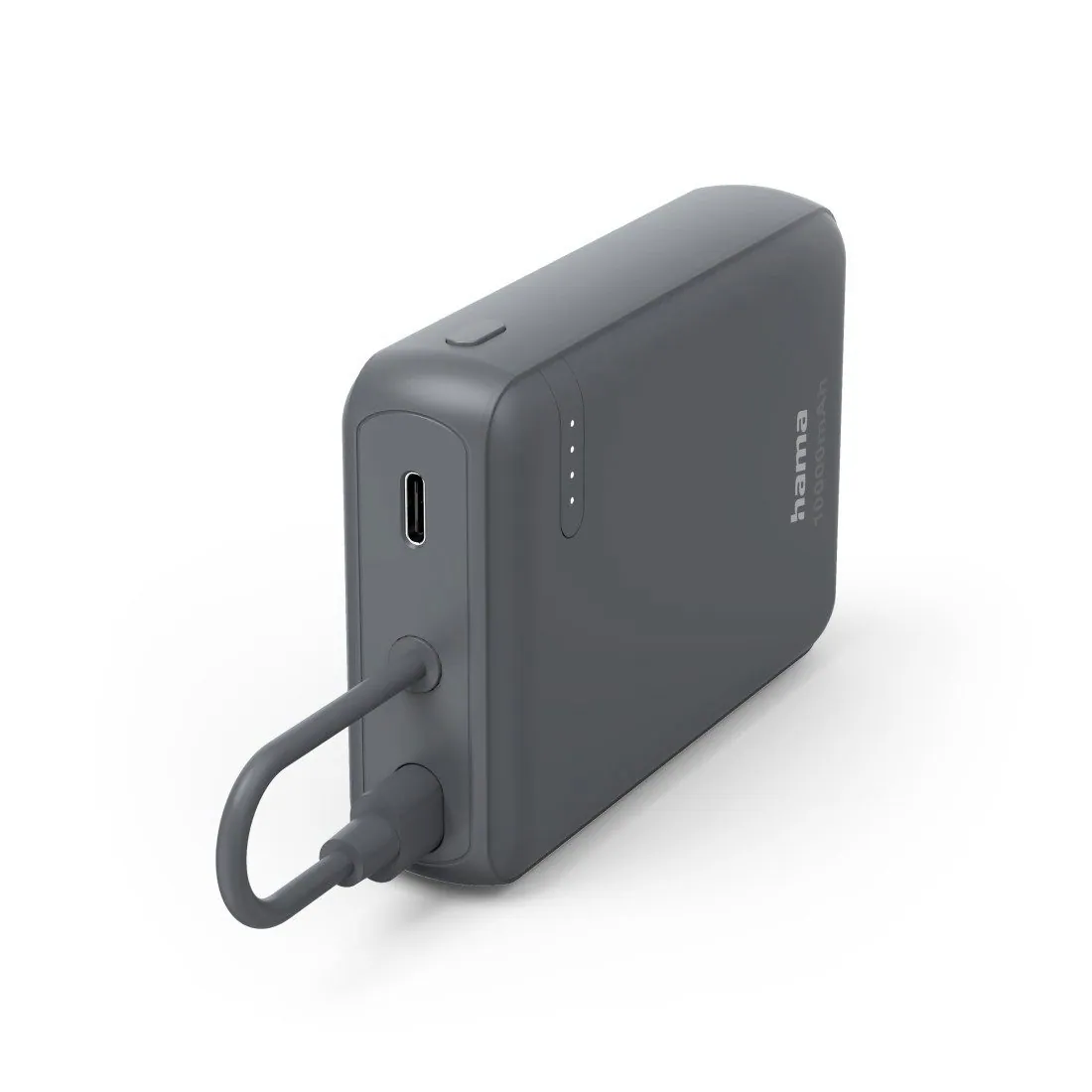 Hama Powerbank 10000 mAh, integriertes USB-C-Kabel, Fast Charge, grau