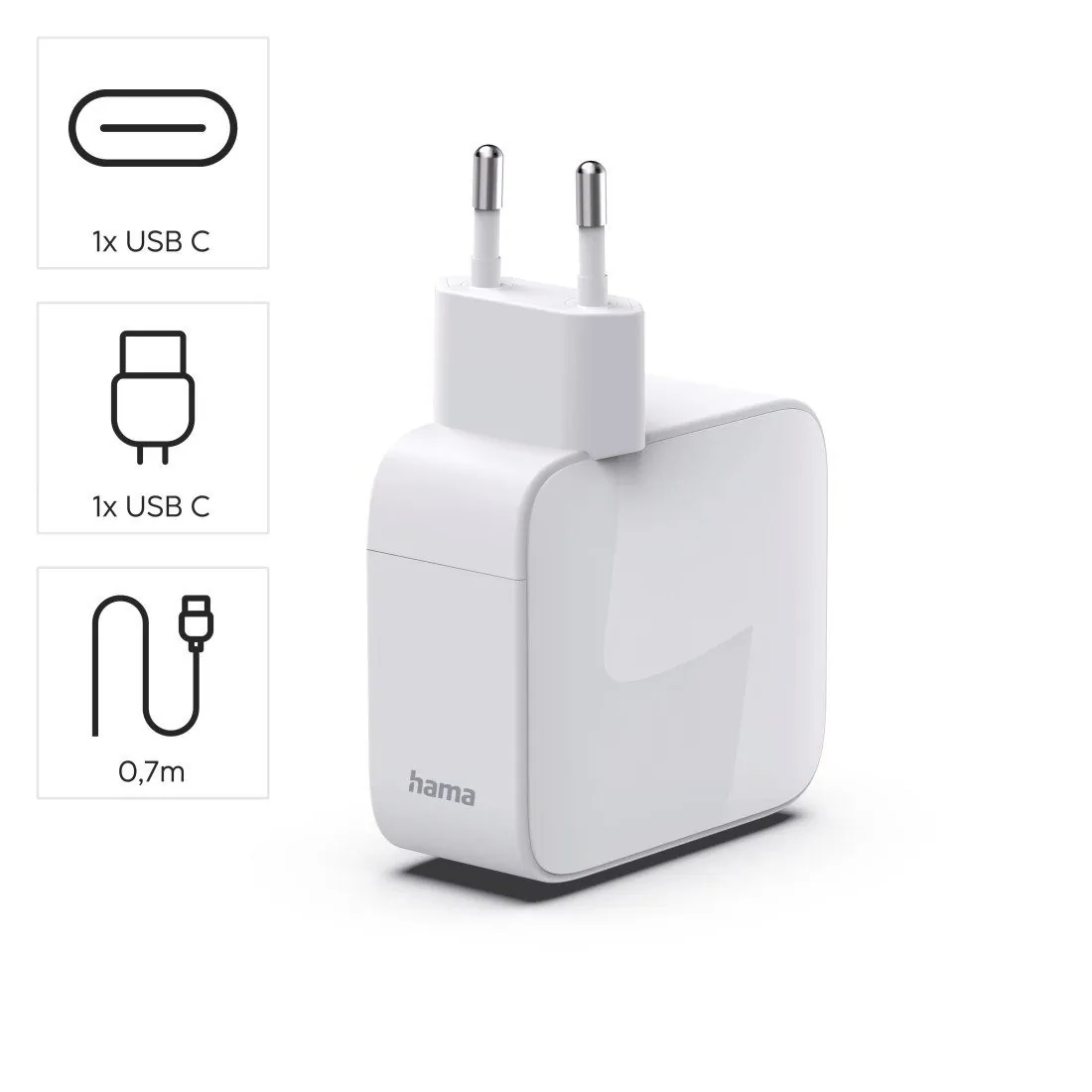 Hama Schnellladegerät, 30 W, 2x USB-C, integriertes Kabel — kompakt, leistungsstark, sicher 3