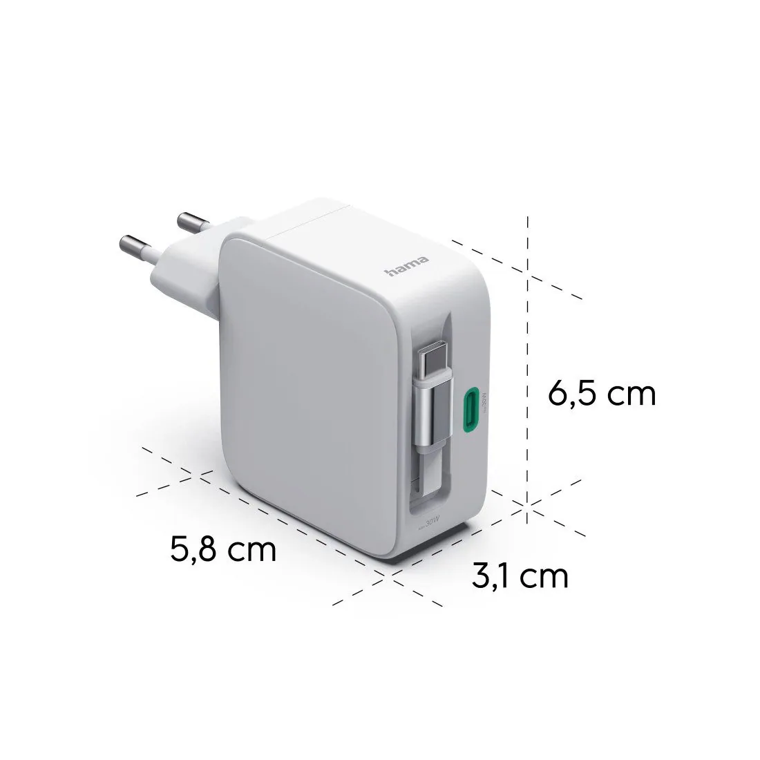 Hama Schnellladegerät, 30 W, 2x USB-C, integriertes Kabel — kompakt, leistungsstark, sicher 5