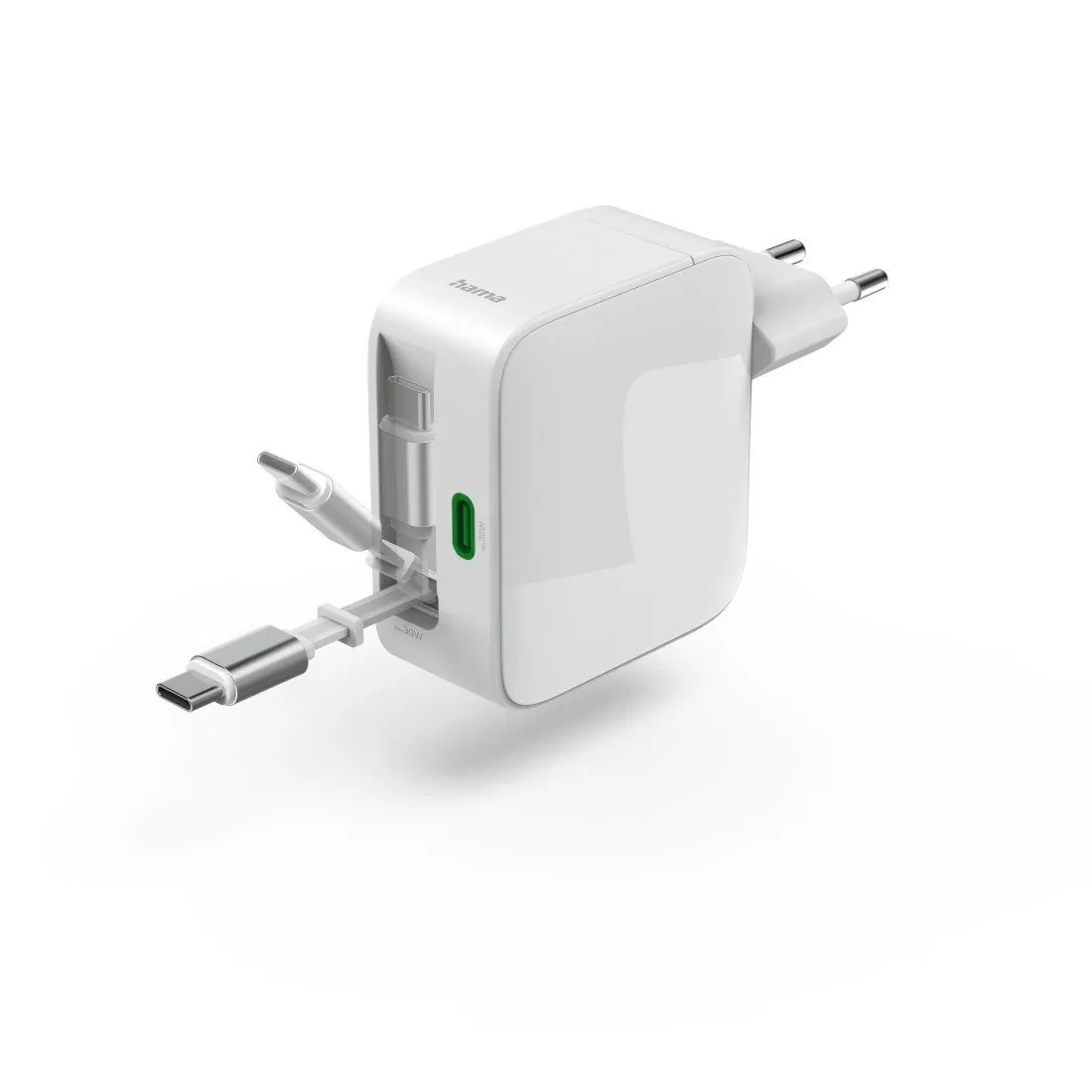 Hama Schnellladegerät, 65 W, 2x USB-C, integriertes Kabel — hohe Ladeleistung, kompakt, GaN-Technologie 2