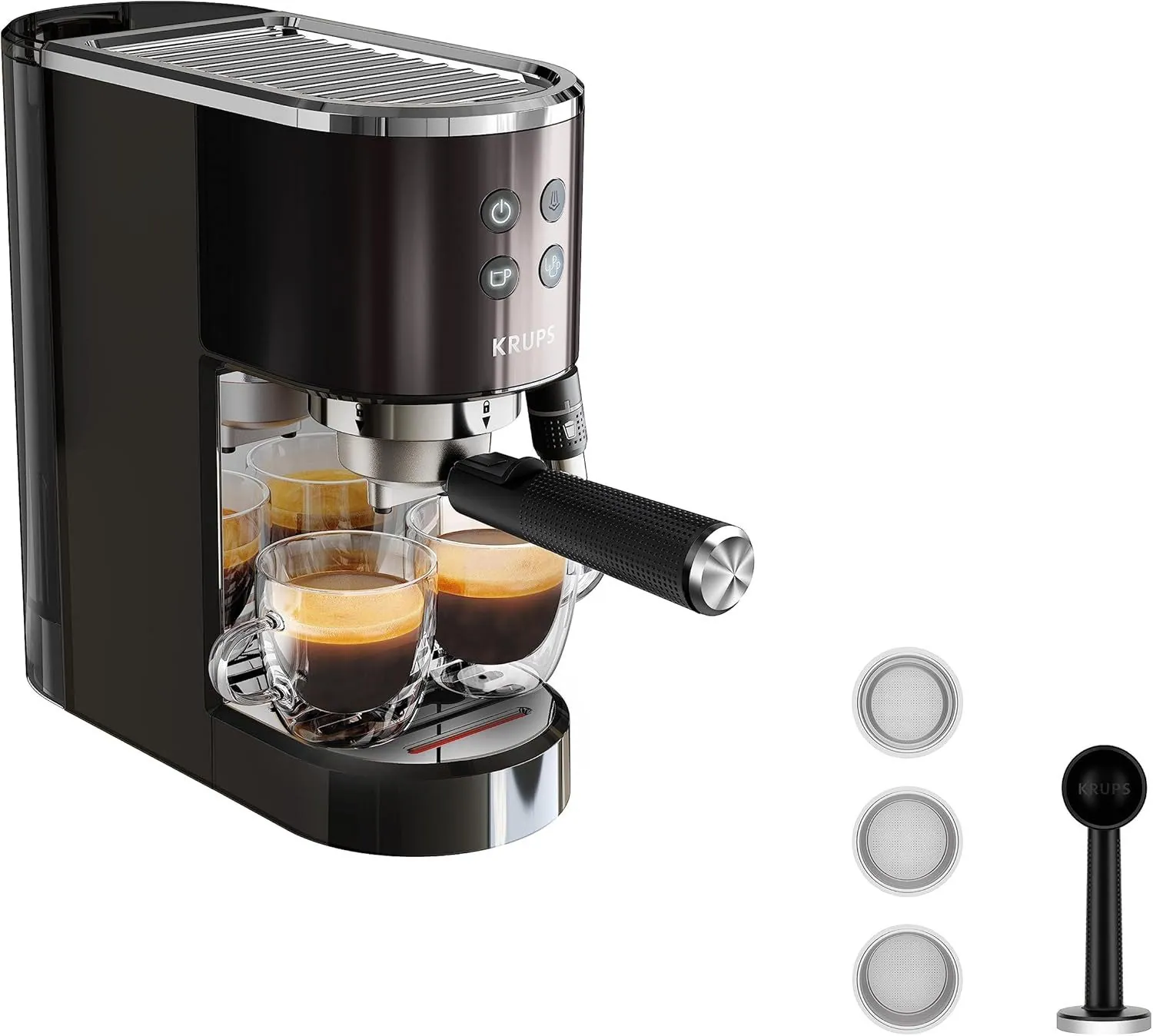 Krups XP 444G Virtuoso+ Siebträgermaschine, 1450W, 15 bar Pumpendruck, Thermoblock-System