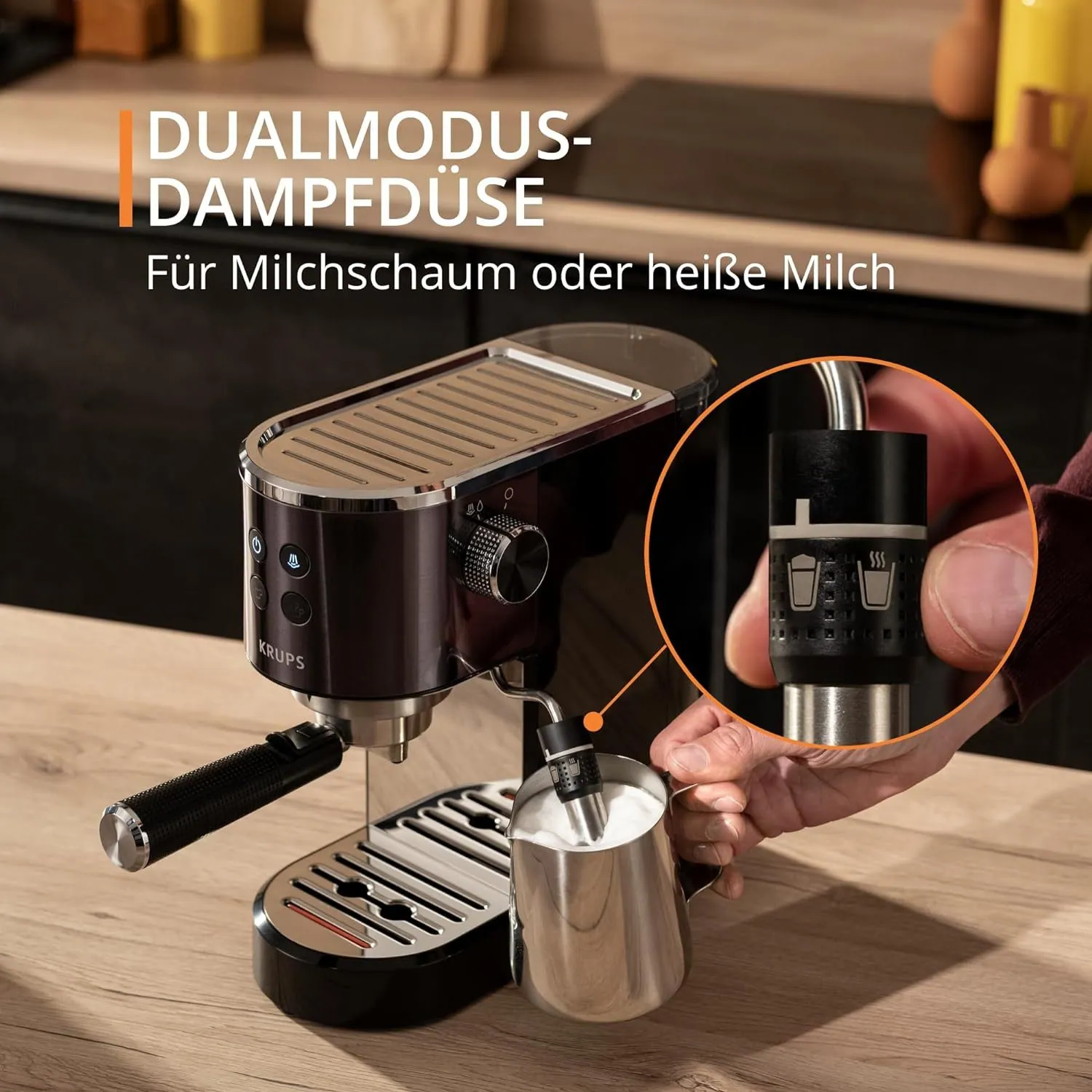 Krups XP 444G Virtuoso+ Siebträgermaschine, 1450W, 15 bar Pumpendruck, Thermoblock-System 4