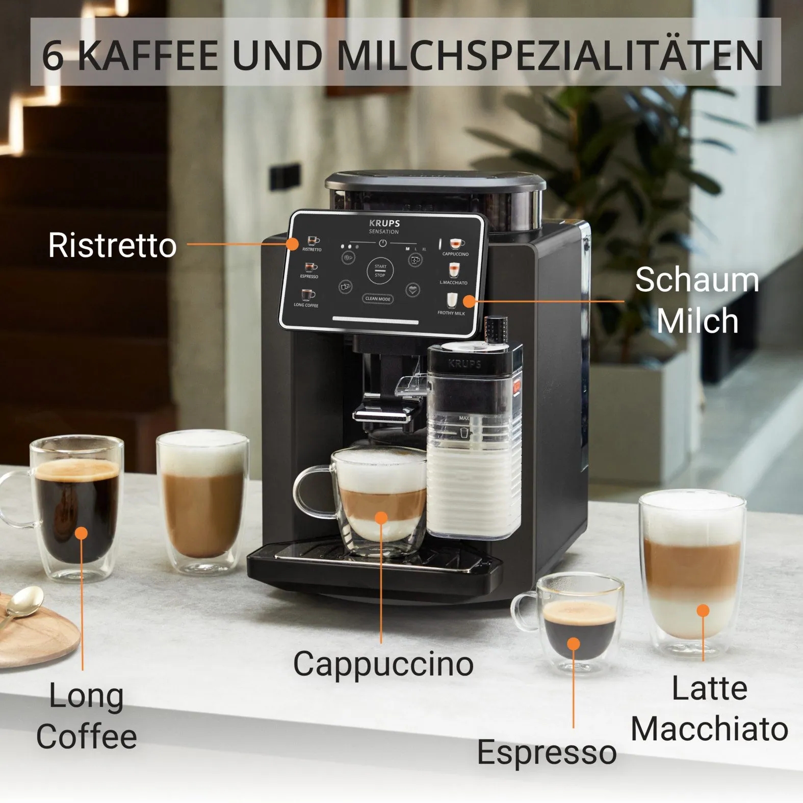 Krups EA9129 Sensation Milk Kaffeevollautomat, 6 Spezialitäten, automatische Reinigung, Metall-Brühgruppe 2