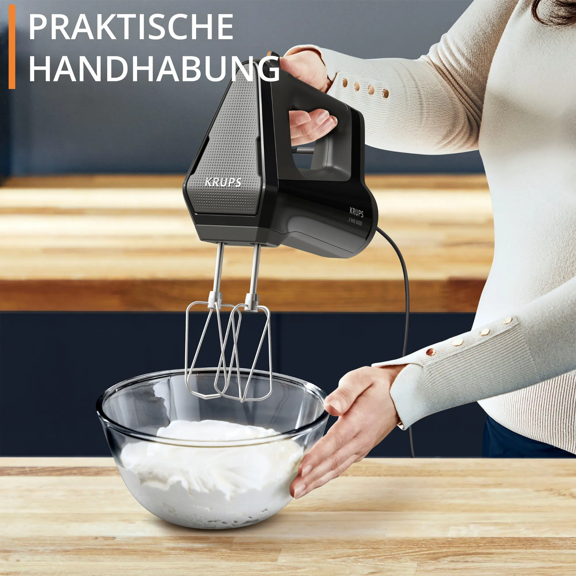 Krups 3MIX 6000 Handmixer, 600 W Leistung, Edelstahlquirle, ergonomischer Griff 5