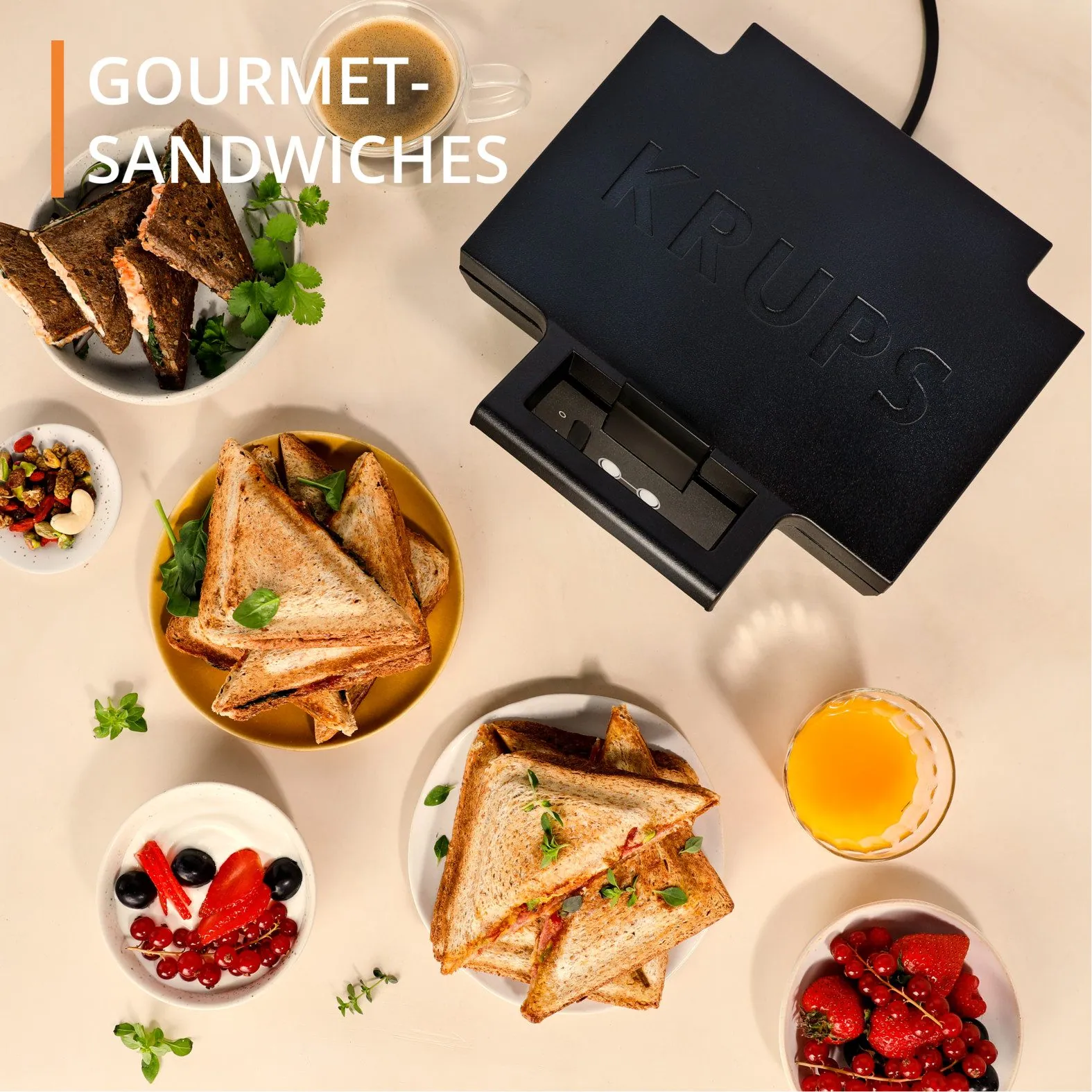 Krups FDK461 Sandwichmaker, elegantes Design, Keramik-Antihaftbeschichtung, 850 W 5