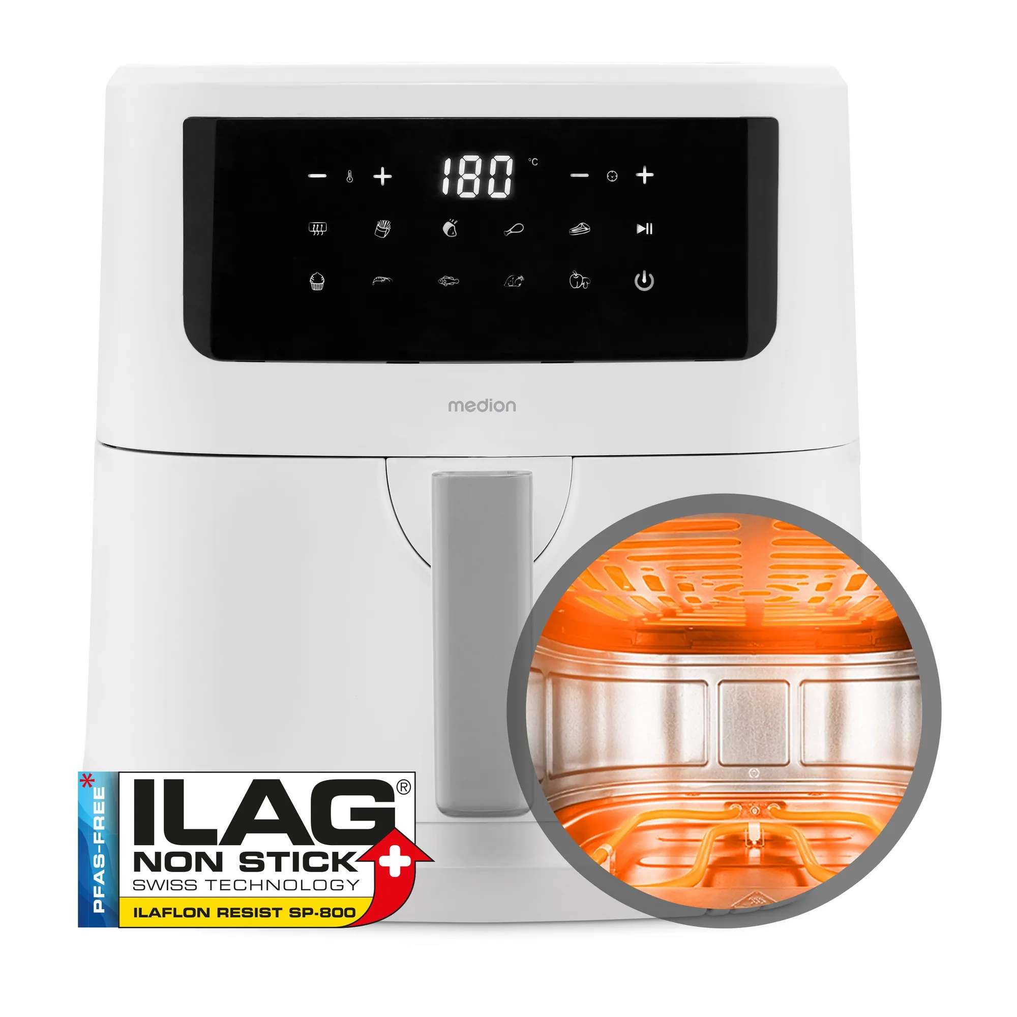 Medion Heißluftfritteuse MD11750 P10 XL Duo, 2000 W, 6,8 l, 9 Programme