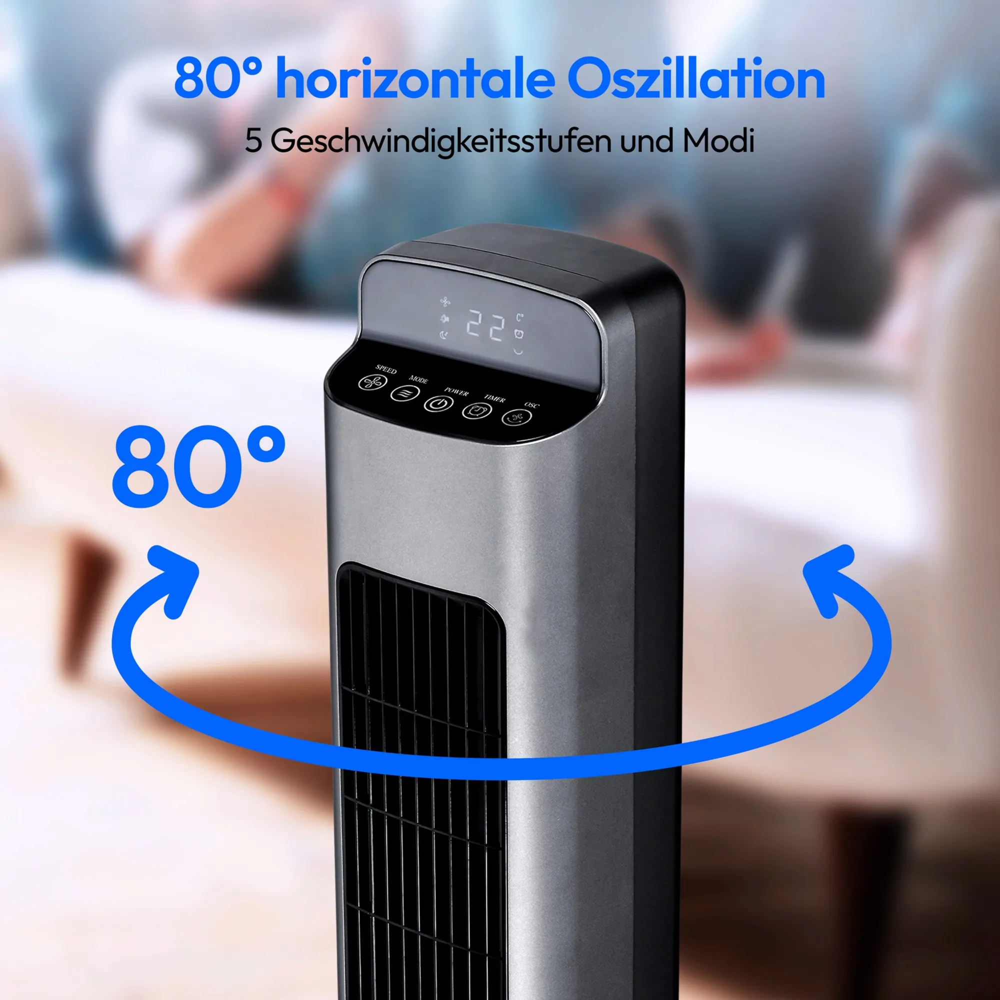 Medion Turmventilator MEDION LIFE P15 TF, 5 Geschwindigkeitsstufen, LED-Display, Schlafmodus 5