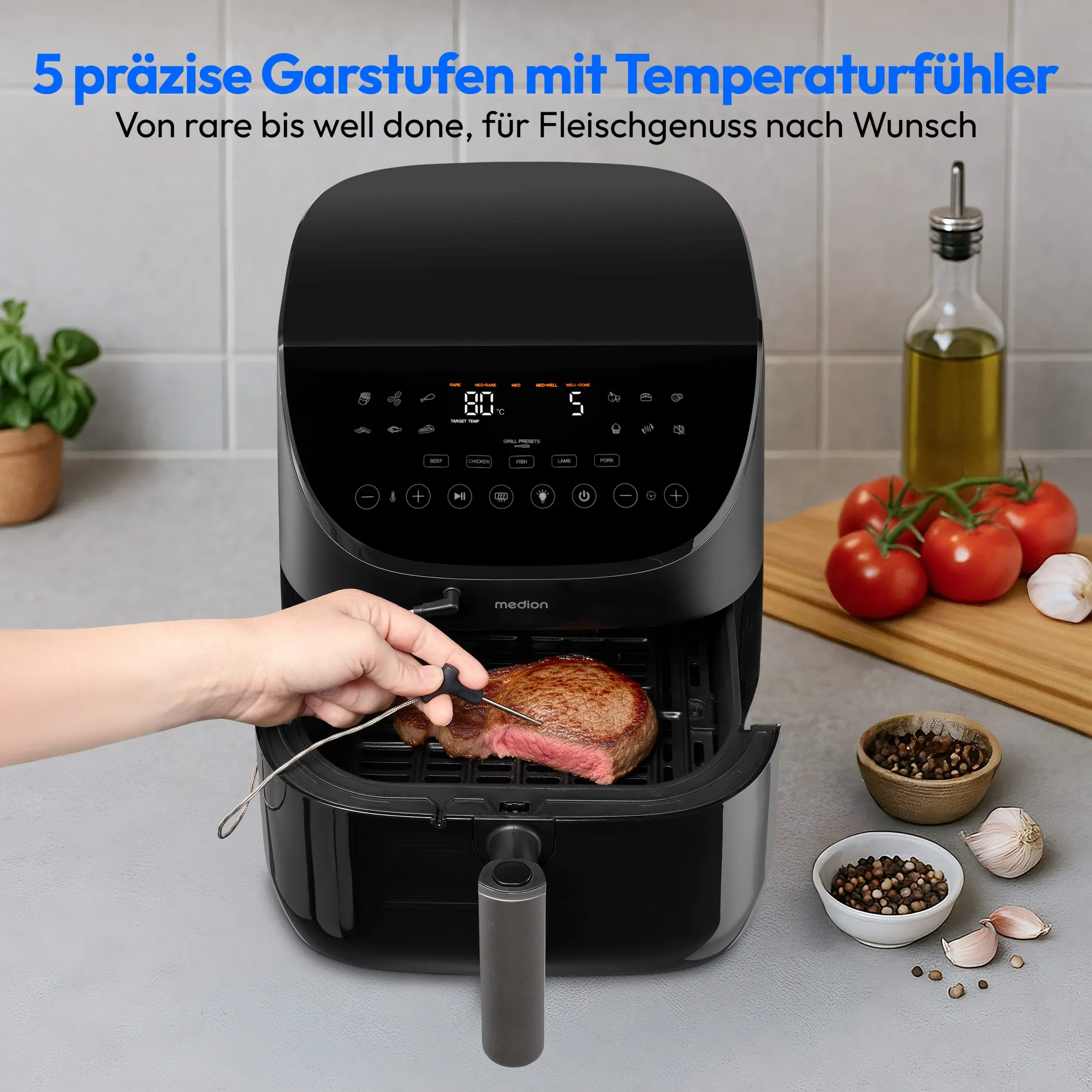 Medion Heißluftfritteuse MD13060, 1700 W, Temperaturfühler, 10 Automatikprogramme 2