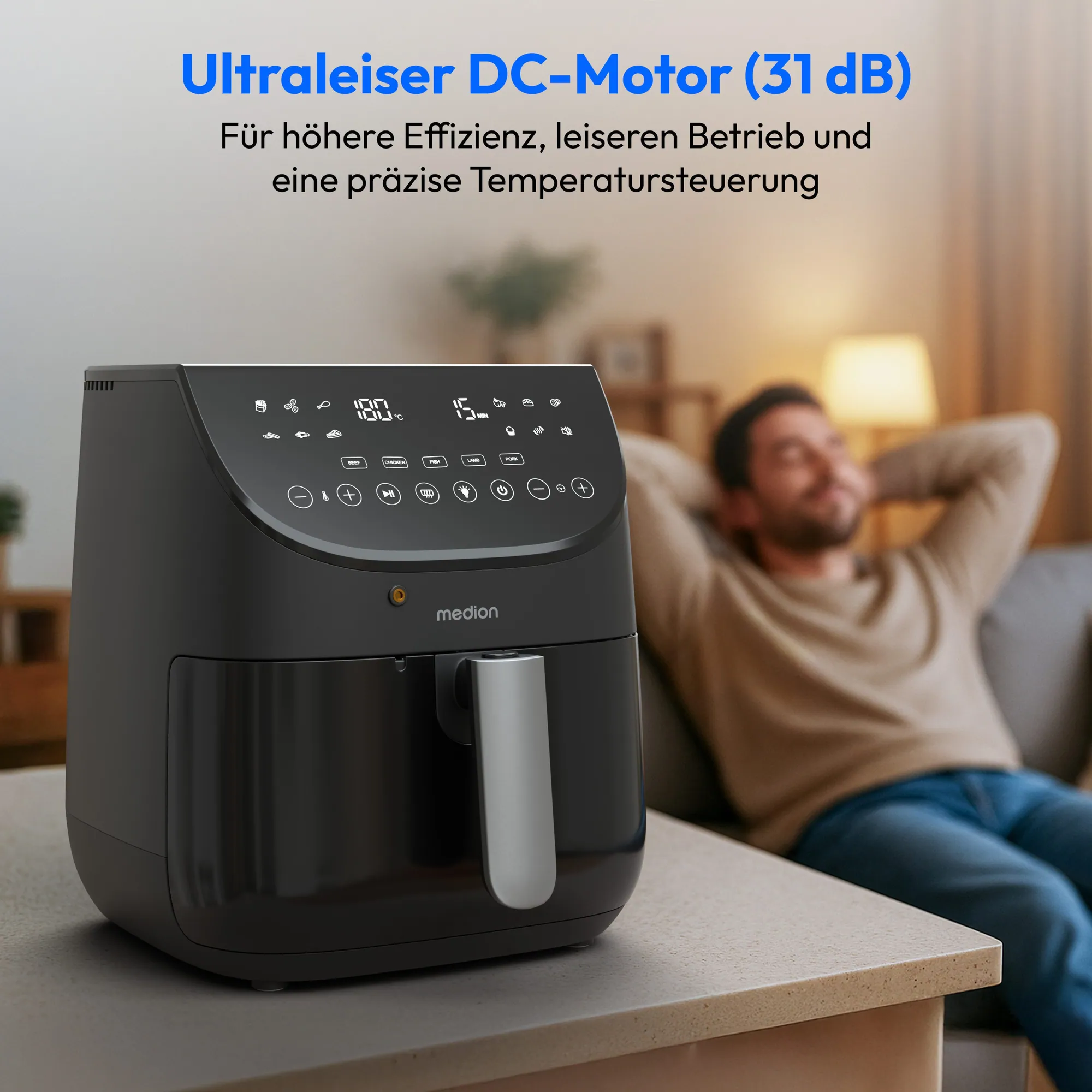 Medion Heißluftfritteuse MD13060, 1700 W, Temperaturfühler, 10 Automatikprogramme 5