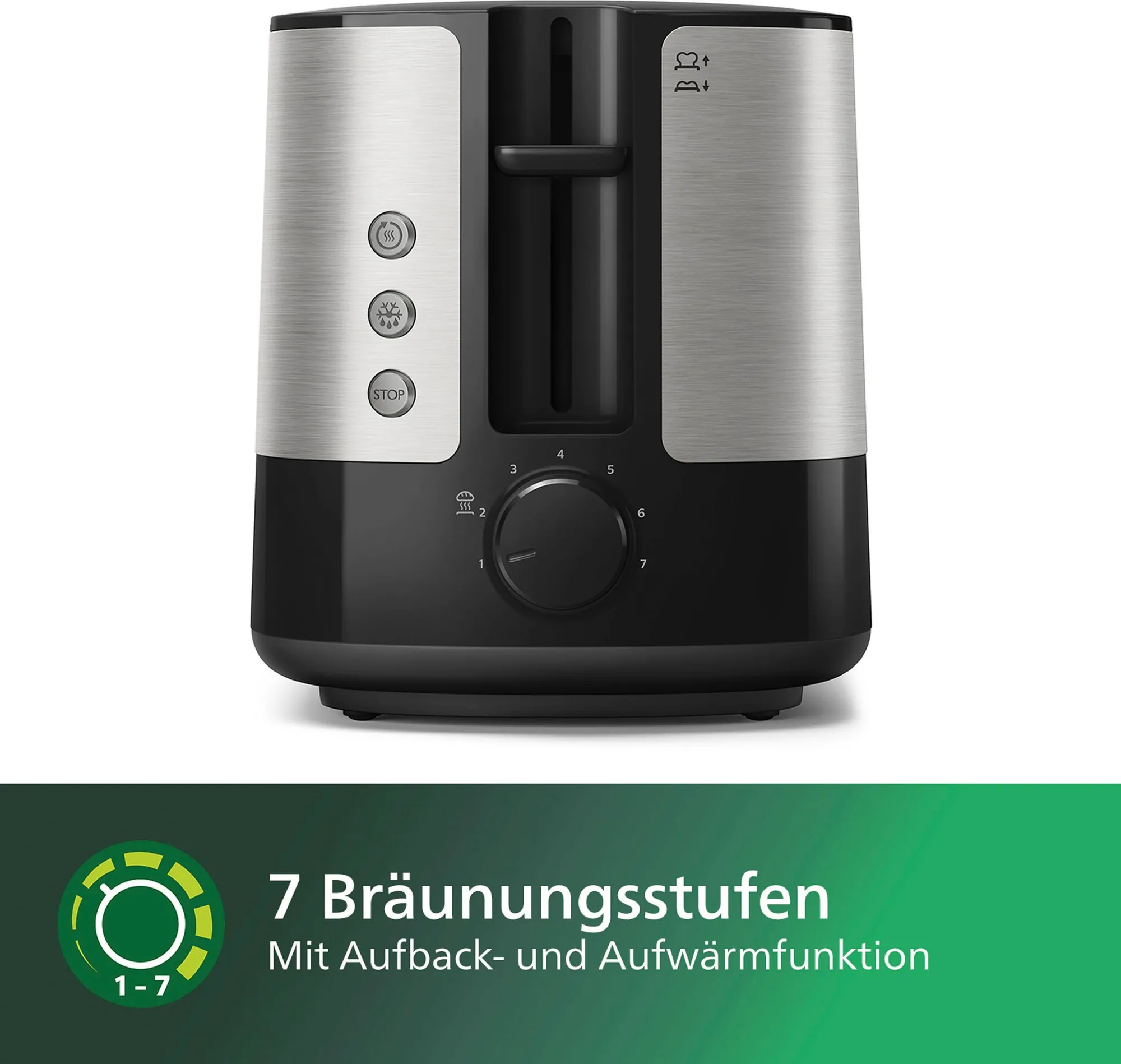 Philips Toaster HD2637/90, 2 Schlitze, 7 Bräunungsstufen, Brötchenaufsatz 4