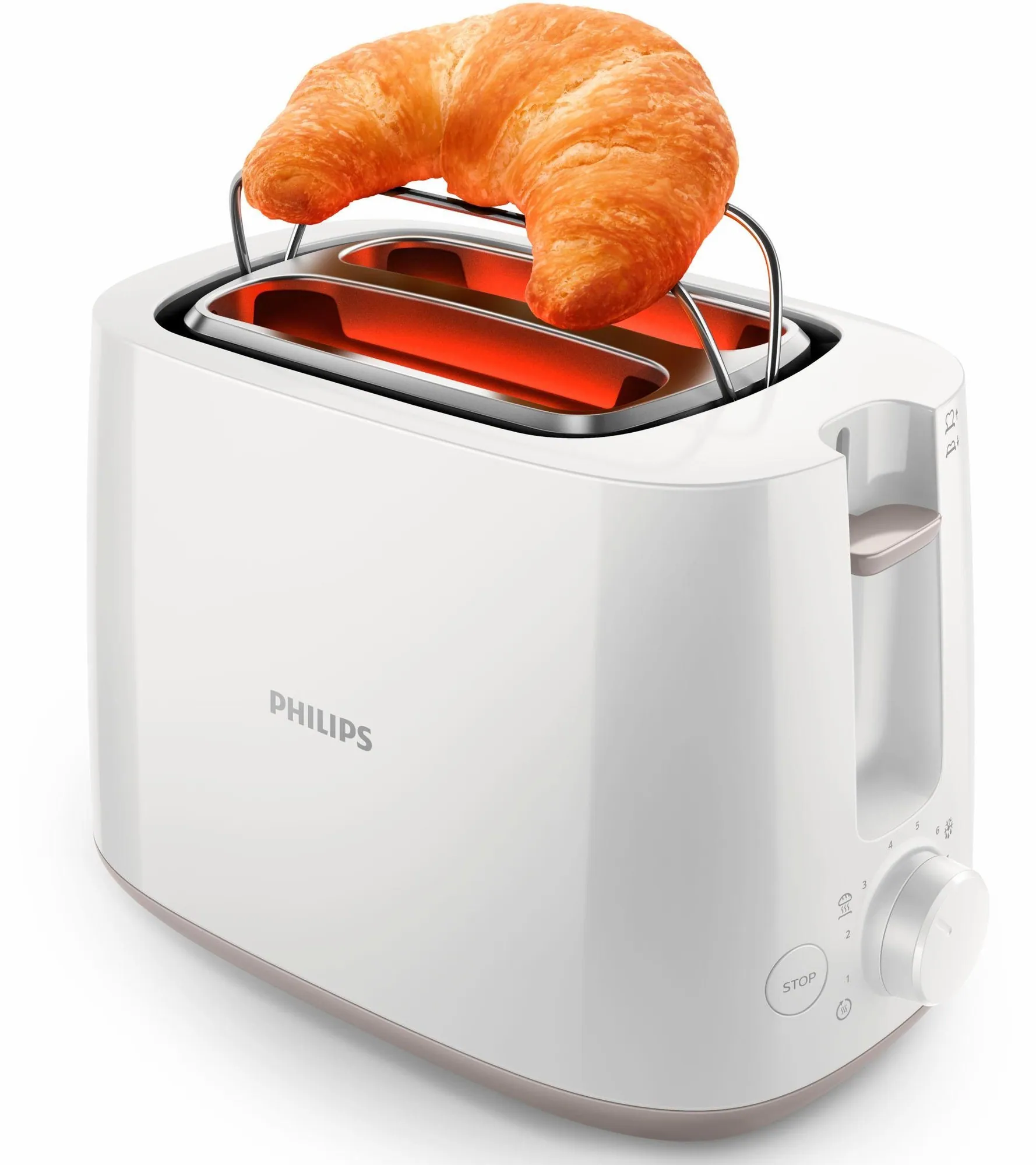 Philips Toaster HD2581/00, 2 Schlitze, 830 W, integrierter Brötchenaufsatz