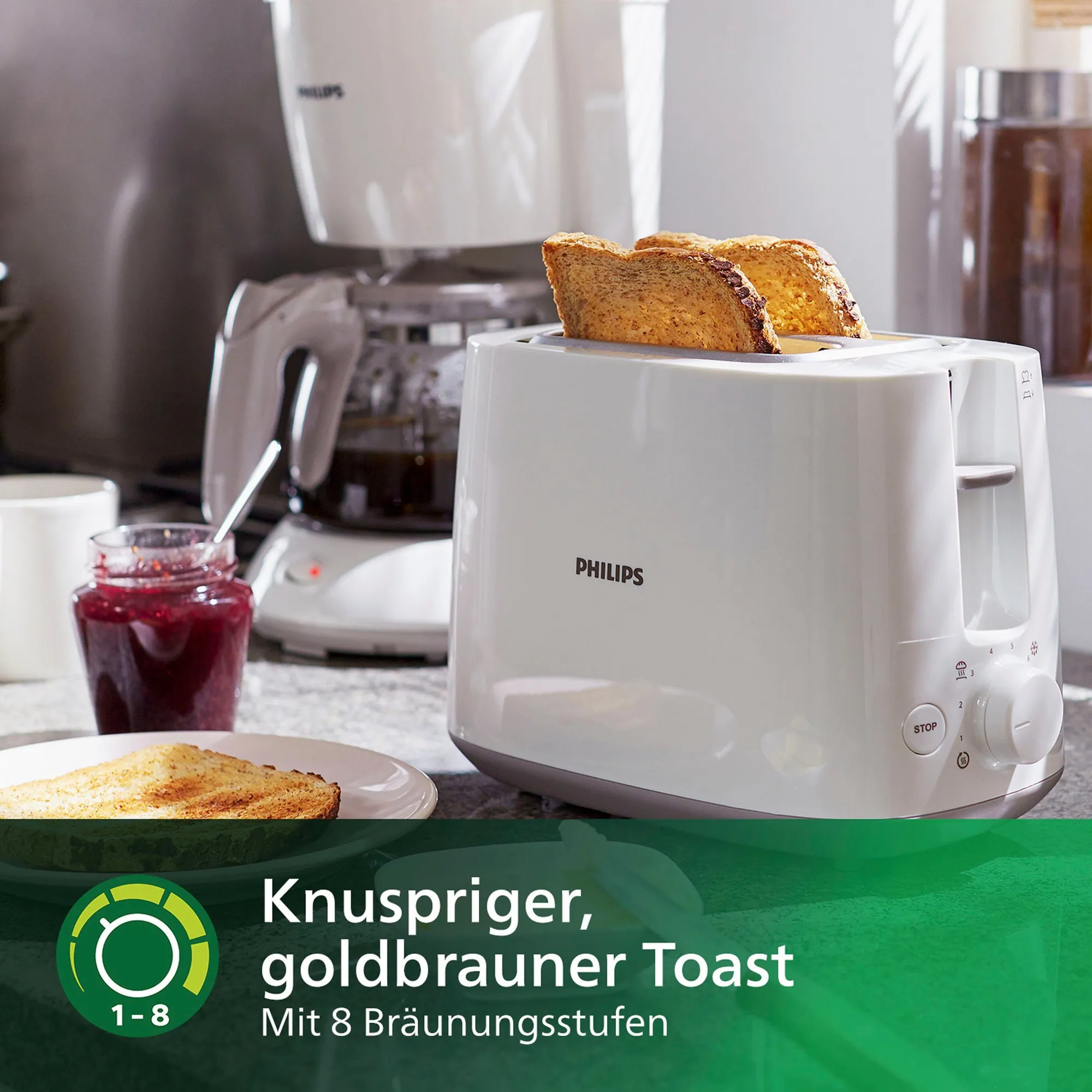 Philips Toaster HD2581/00, 2 Schlitze, 830 W, integrierter Brötchenaufsatz 5