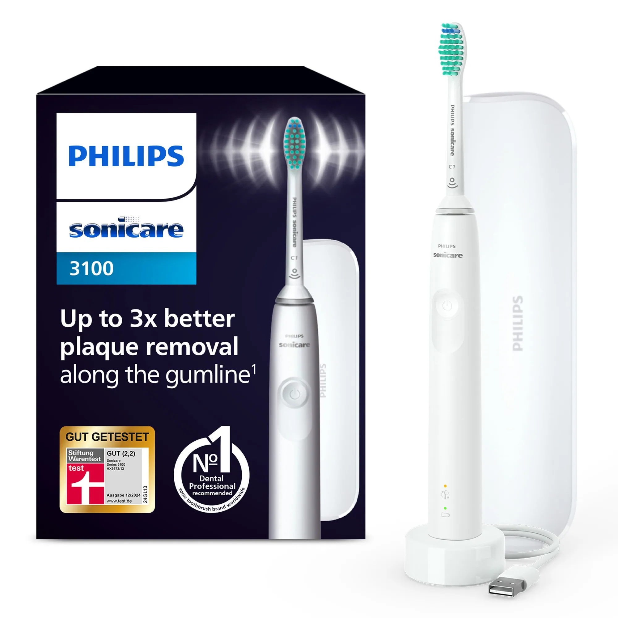 Philips Sonicare Series 3100 HX3673 Elektrische Zahnbürste, sanfte Reinigung, 2-Minuten-Timer, Drucksensor