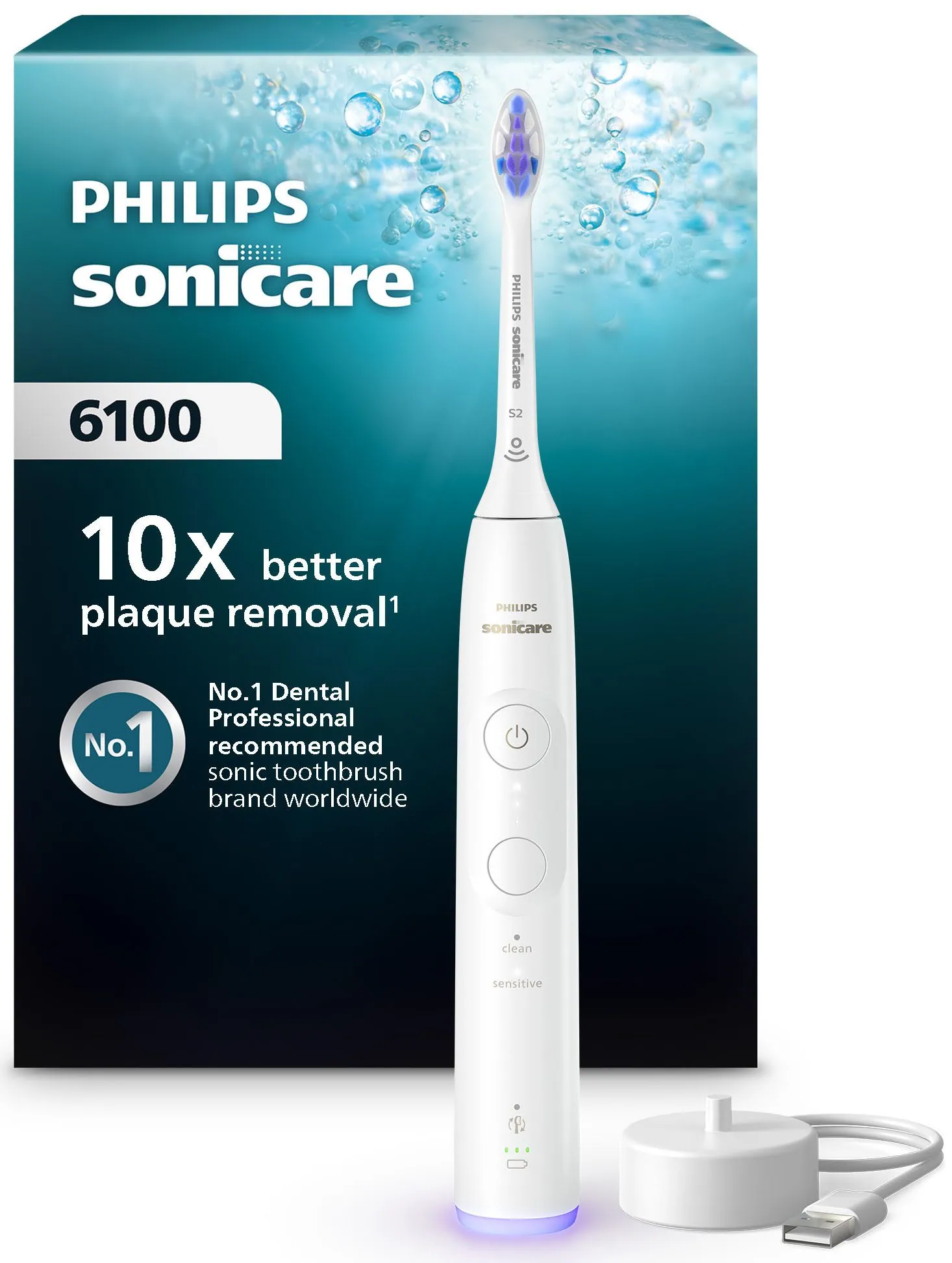 Philips Sonicare Series 6100 HX7400/01, Schalltechnologie, 5 Putzprogramme, Andruckkontrolle