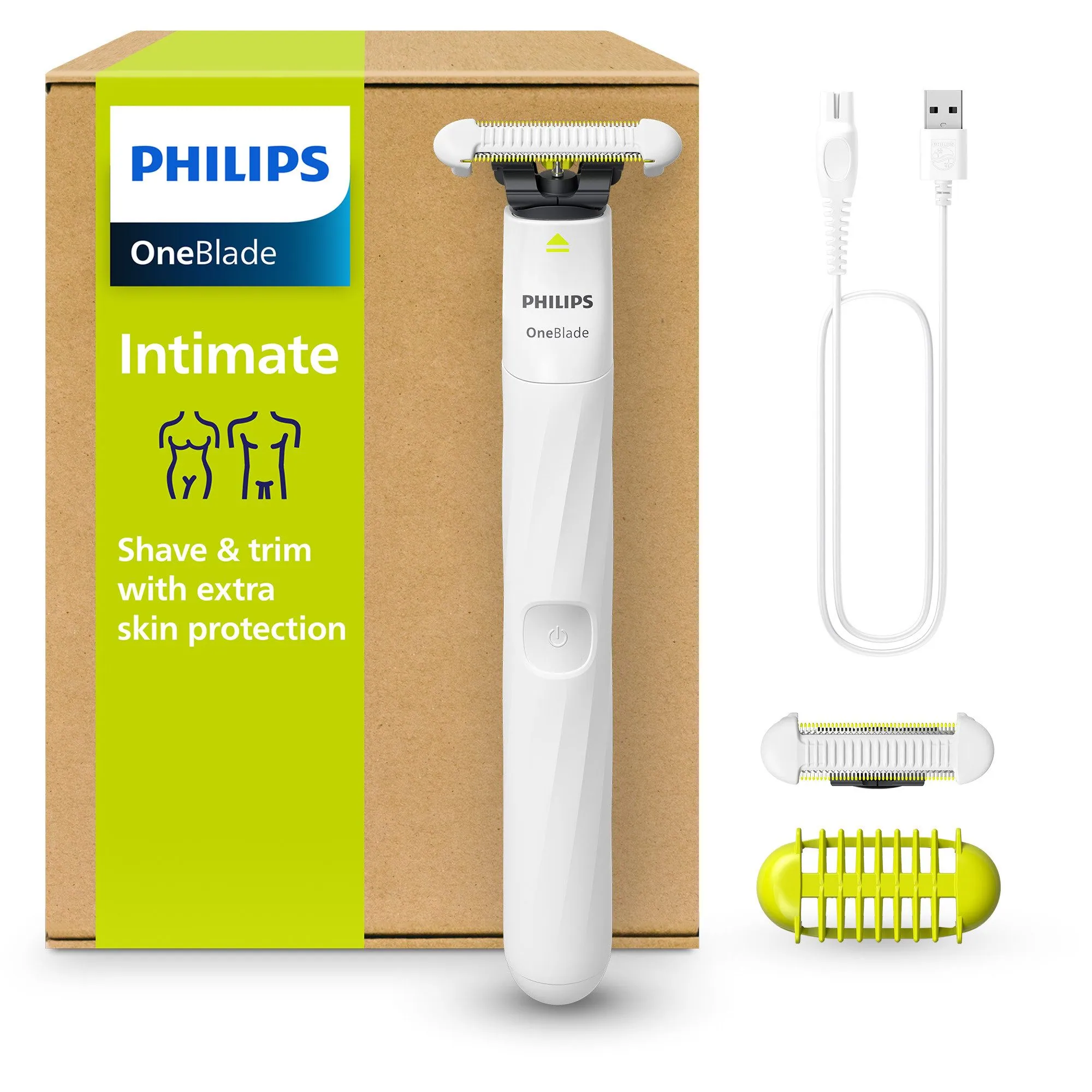 Philips OneBlade Intimate QP1924/30, hautfreundliche Rasur, wasserdicht, bidirektionales Trimmen