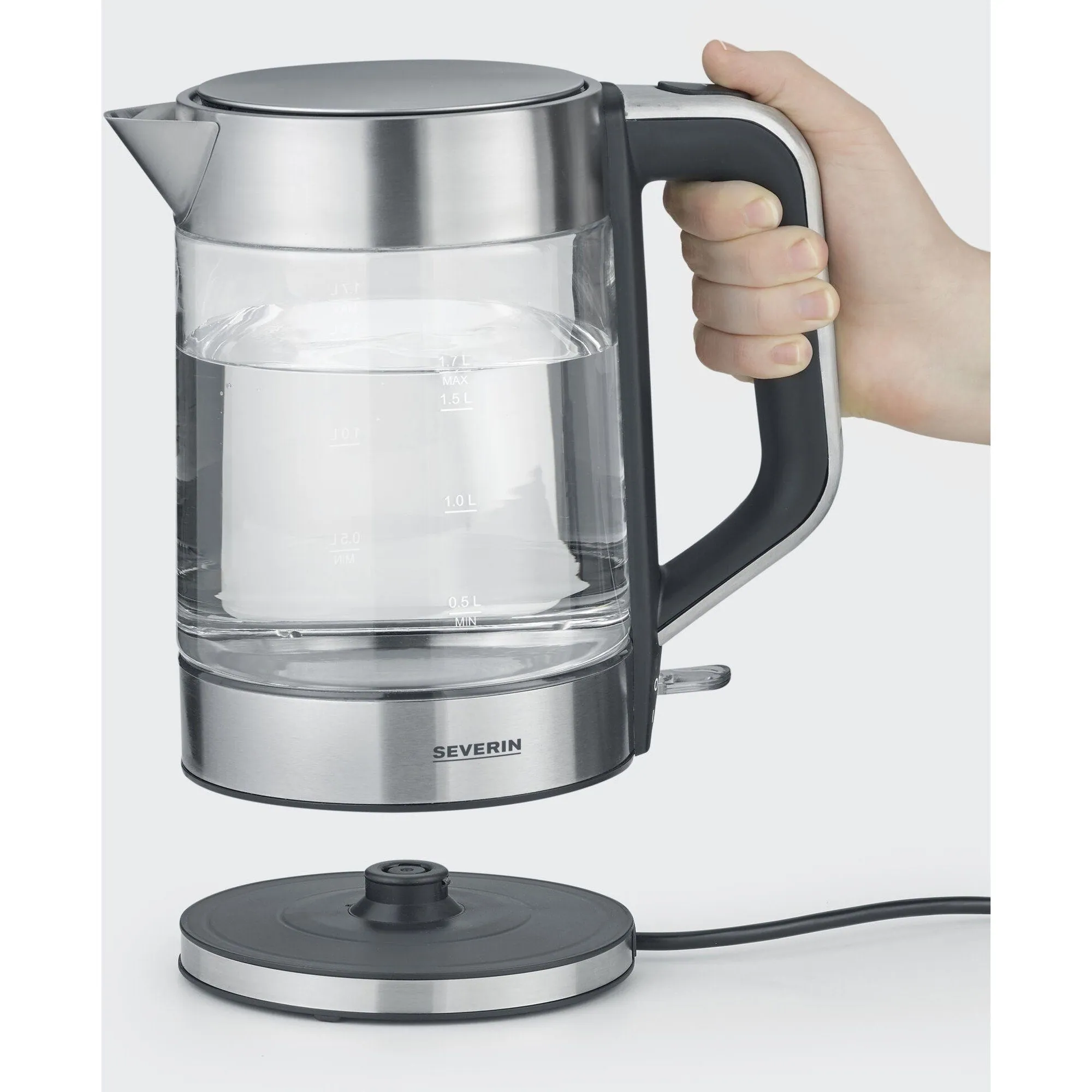 Severin WK 3420 Wasserkocher, 1,7 Liter, 2200 W, Glas-Edelstahl-Design 3
