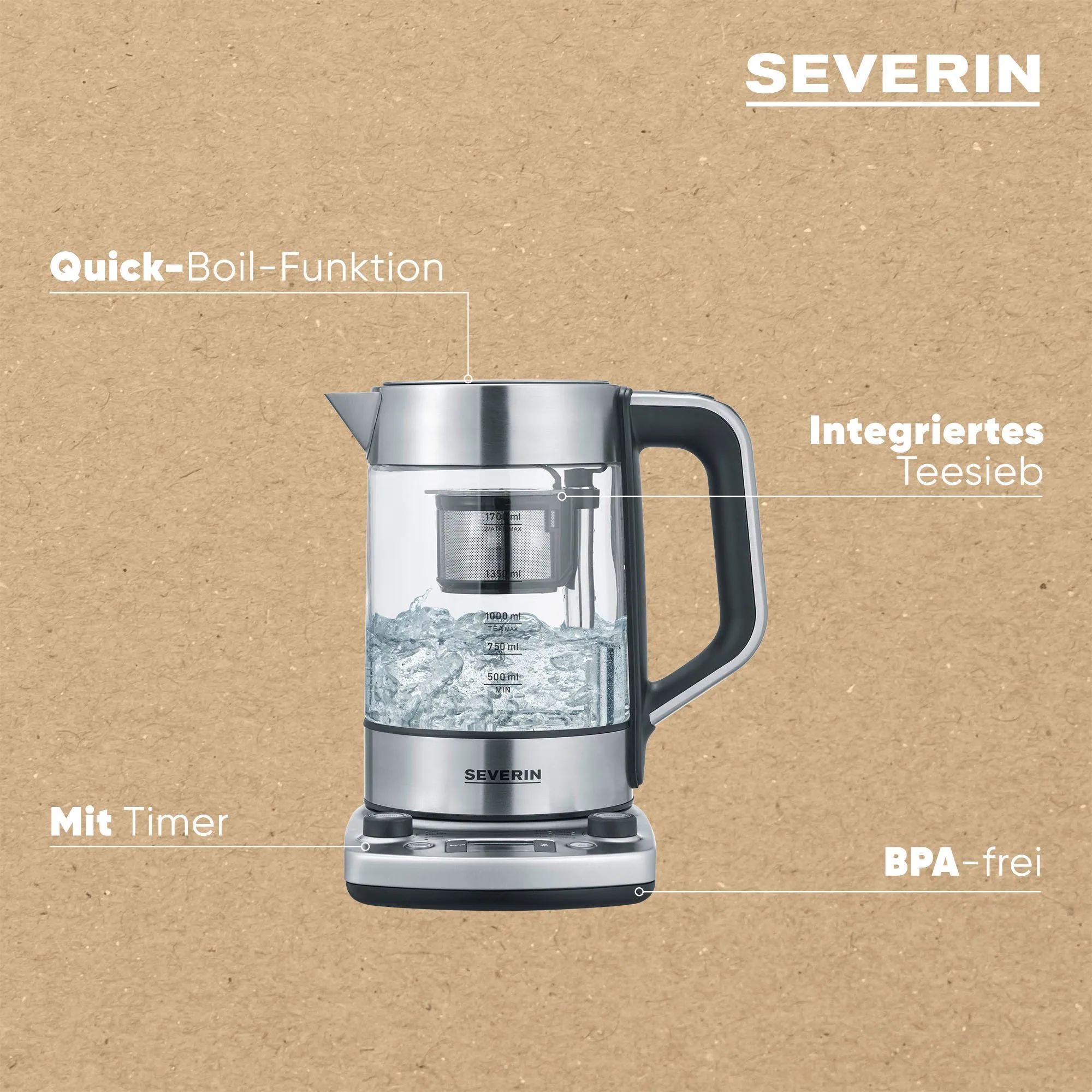 Severin WK 3422 Wasser-/Teekocher, 3000 W, 5 Temperaturstufen von 40°C bis 100°C 4