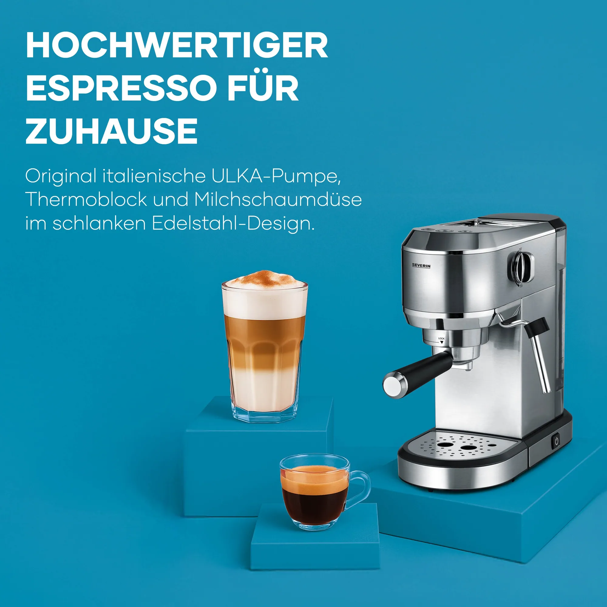 Severin KA 5997 Siebträgermaschine, italienische ULKA-Pumpe 20 Bar, Milchaufschäumdüse 3