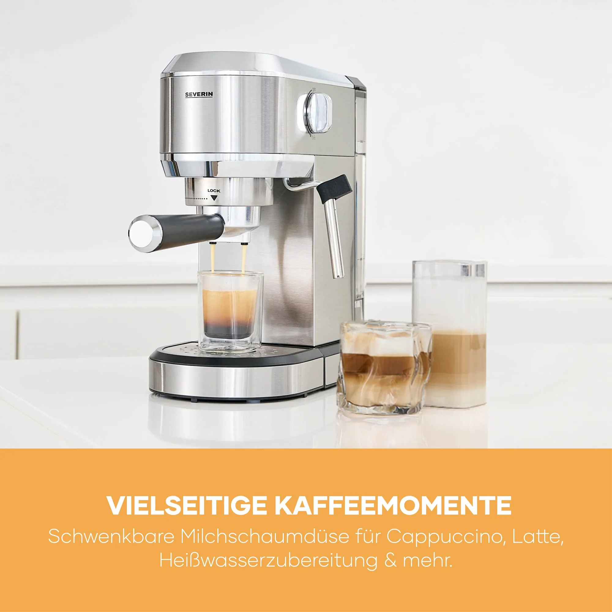 Severin KA 5997 Siebträgermaschine, italienische ULKA-Pumpe 20 Bar, Milchaufschäumdüse 4